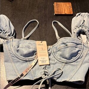 House of CB Light Blue Denim Lace-Up Bustier Top